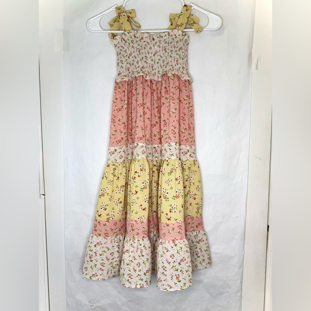 Bonnie Jean Smocked Pink / Yellow Floral Sun Dress - Picture 2 of 16